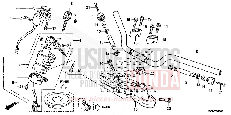 TUYAU DE GUIDON/PONT SUPERIEUR de Hornet ABS PEARL PACIFIC BLUE (PB386) de 2013